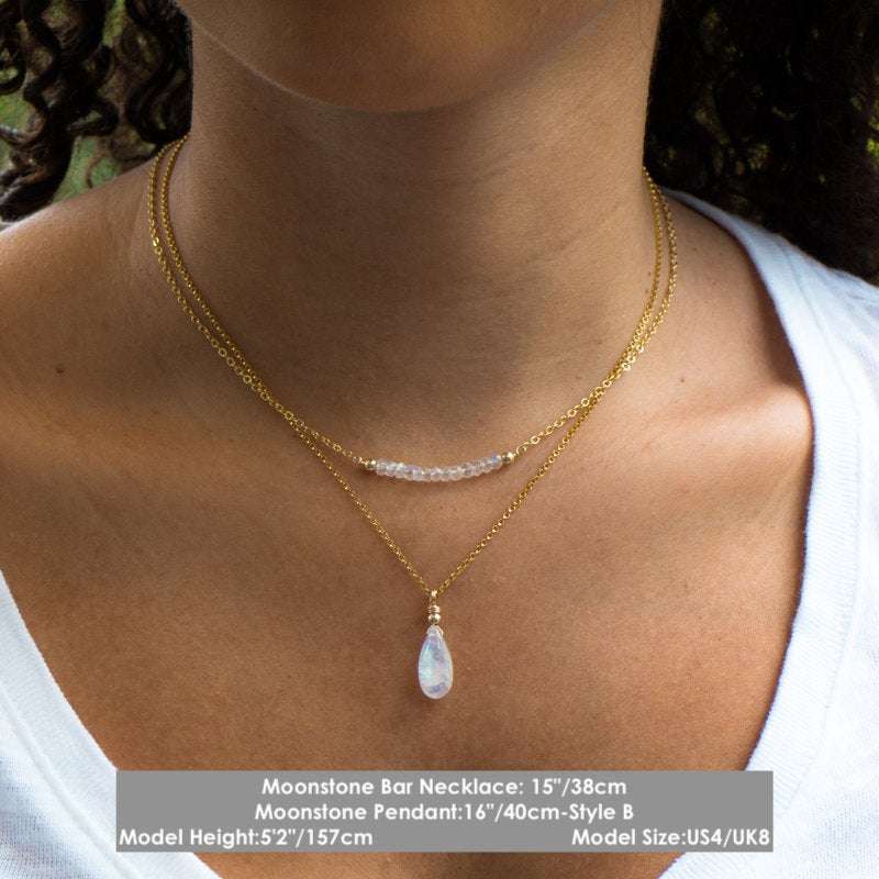 Opal Gold Necklace, Moonstone opal pear cut gold necklace | Benati